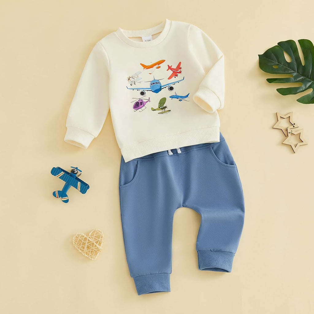 Toddler Baby Boy Fall Winter Clothes Crewneck Sweatshirt and Pants Outfits