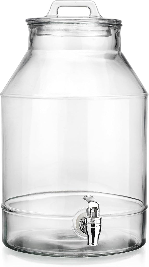 3 Gallon For Parties,Classic Mason Jug Beverage Dispensers With Glass Lid With Handle And 100% Leakproof Spigot.Glass