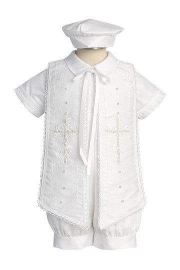 White Baby Boy Baptism Christening Outfit, Baptismal Clothes Romper -Ropones de bautizo niño #3755