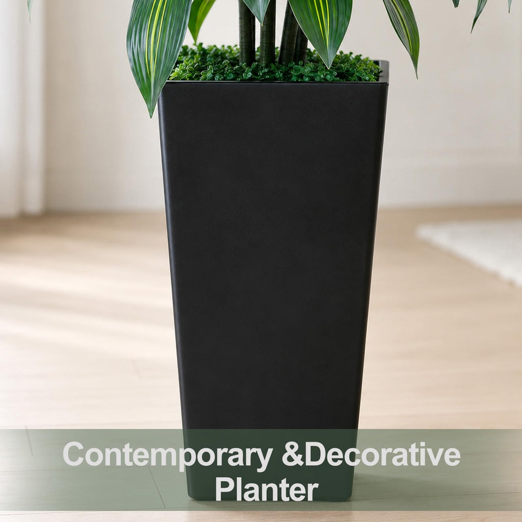 7FT Artificial Dracaena Tree, Fake Tree Indoor with Black Tall Planter, Tall Artificial Plants Indoor, Artificial Silk