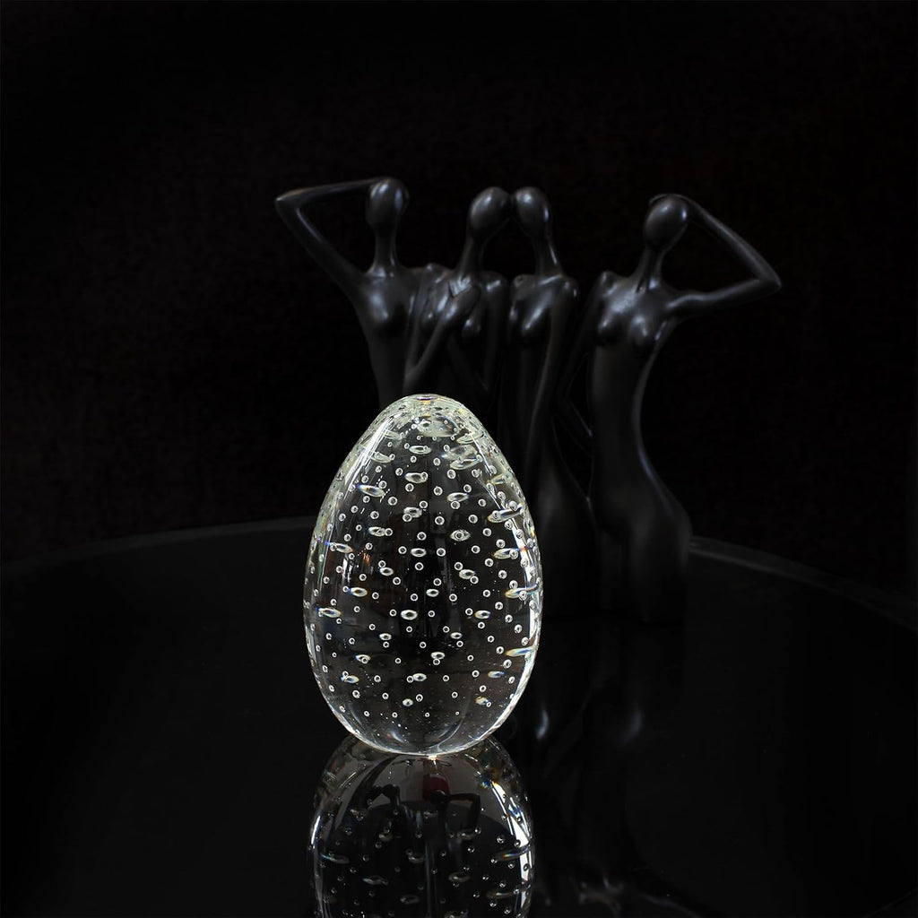 Murano Style Art Glass Paperweight Clear with Bubbles Effect Hand Blown