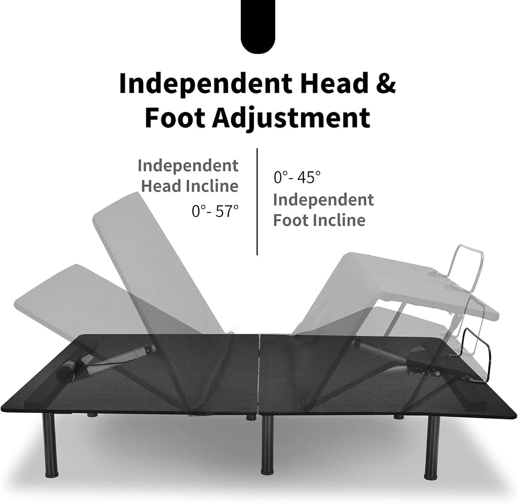Adjustable Bed Base, Electric Adjustable Bed Frame w/Wireless Remote, Independent Head & Foot Incline, USB Ports