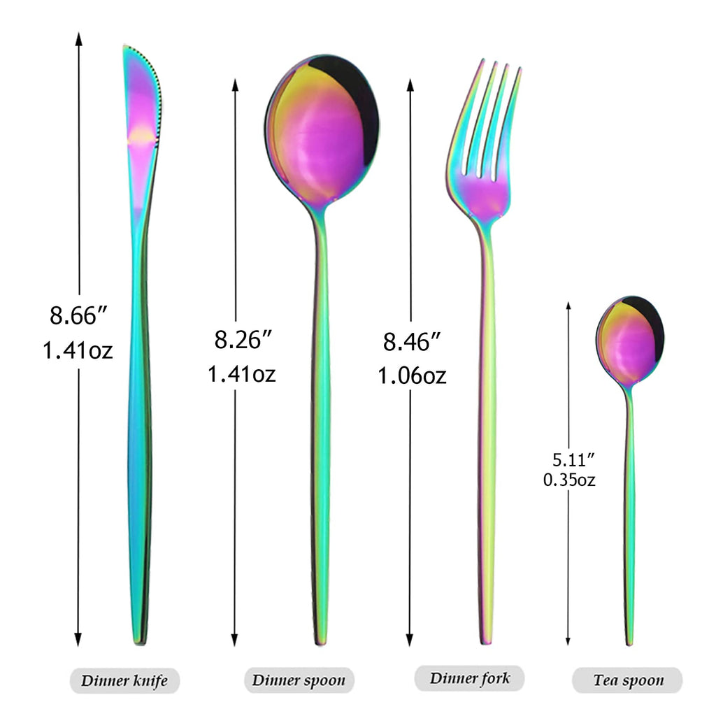 24-Piece Mirror Rainbow Flatware, 18/0 Stainless Steel Dinnerware Set Include Knife Fork Spoon Teaspoon Cutlery Set