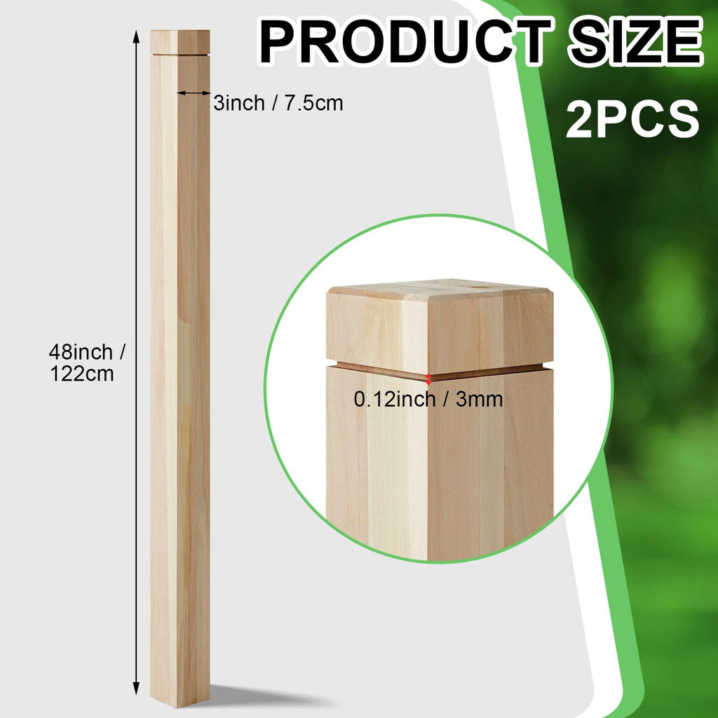 2 Pcs 3" x 48" Solid Poplar Stair Newel Post with Single Groove