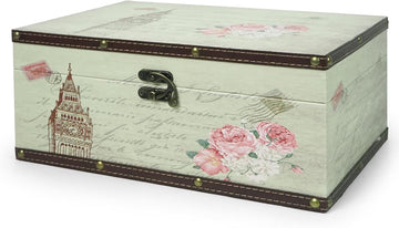 Decorative Storage Box, Large Wooden Keepsake Box with Lid