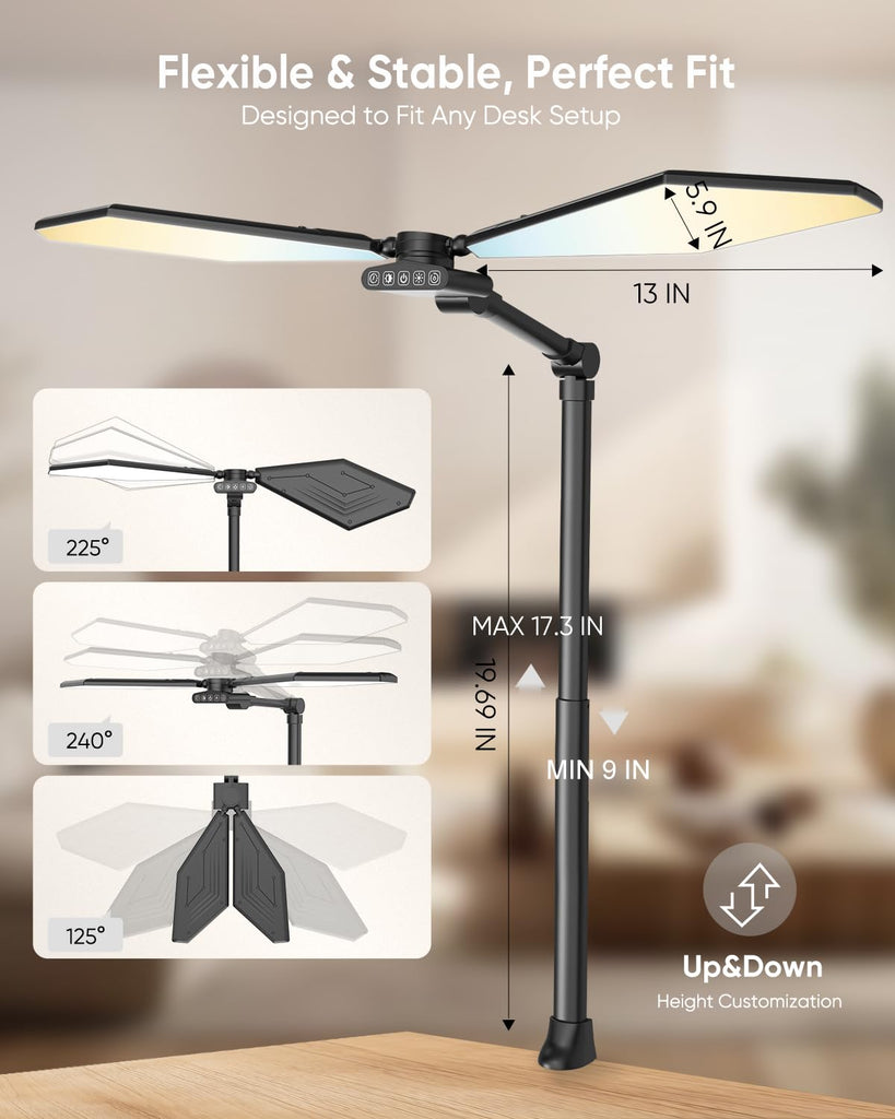 36W LED Desk Lamp with Clamp, Dual-Head Architect Lamp with Remote, Black