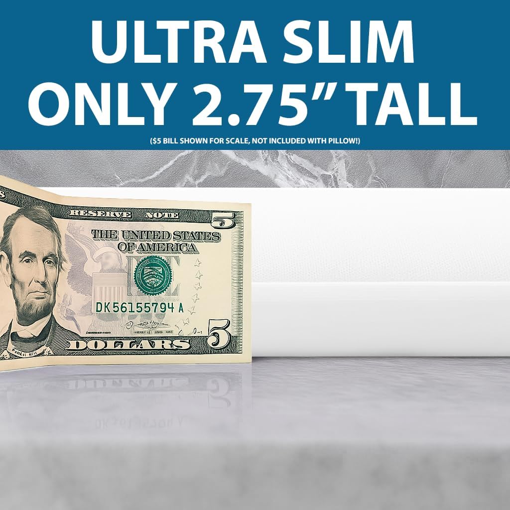 Bedding Ultra Slim Gel Memory Foam Pillow for Stomach and Back Sleepers - Thin, Flat Design for Cervical Neck