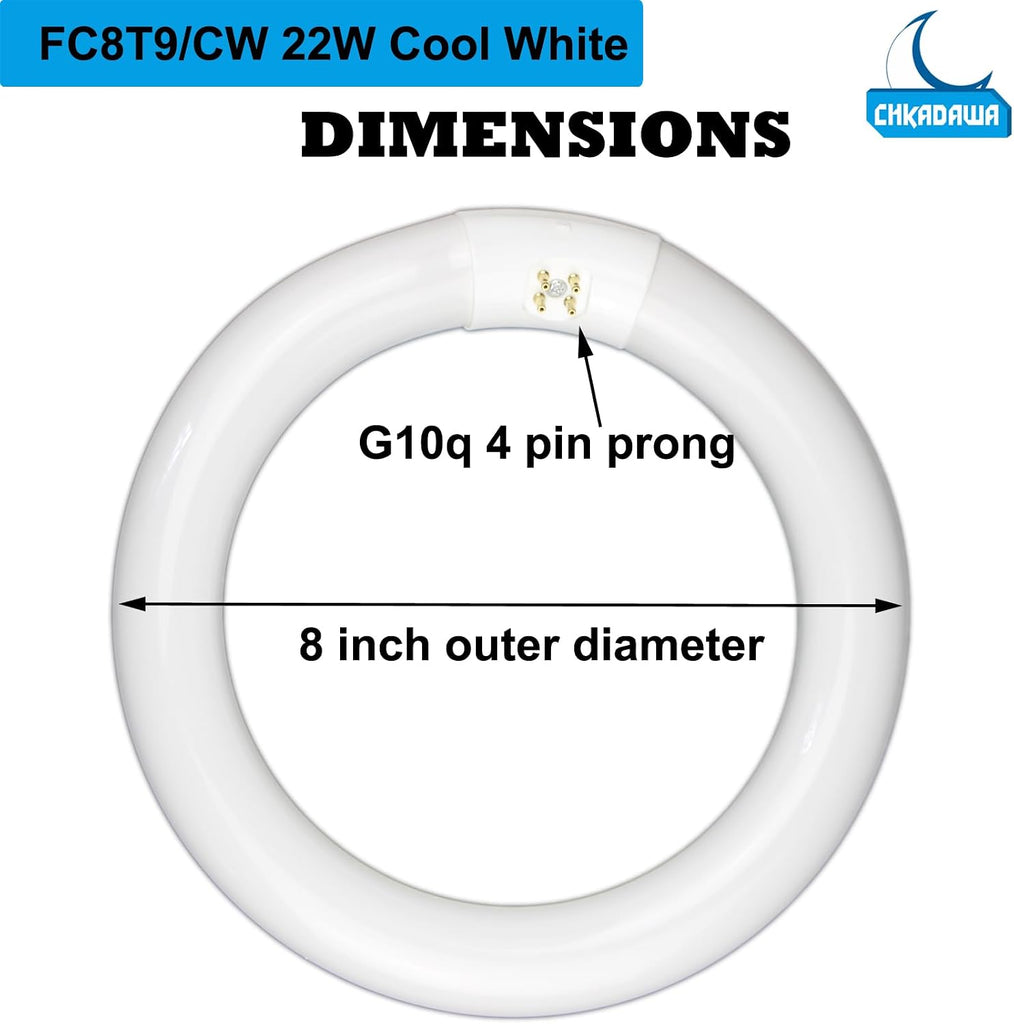 22W and FC12T9/CW 32W Cool White Round Fluorescent Light Bulb Set, 8 inch T9 22 Watts & 12 inch 32 Watts