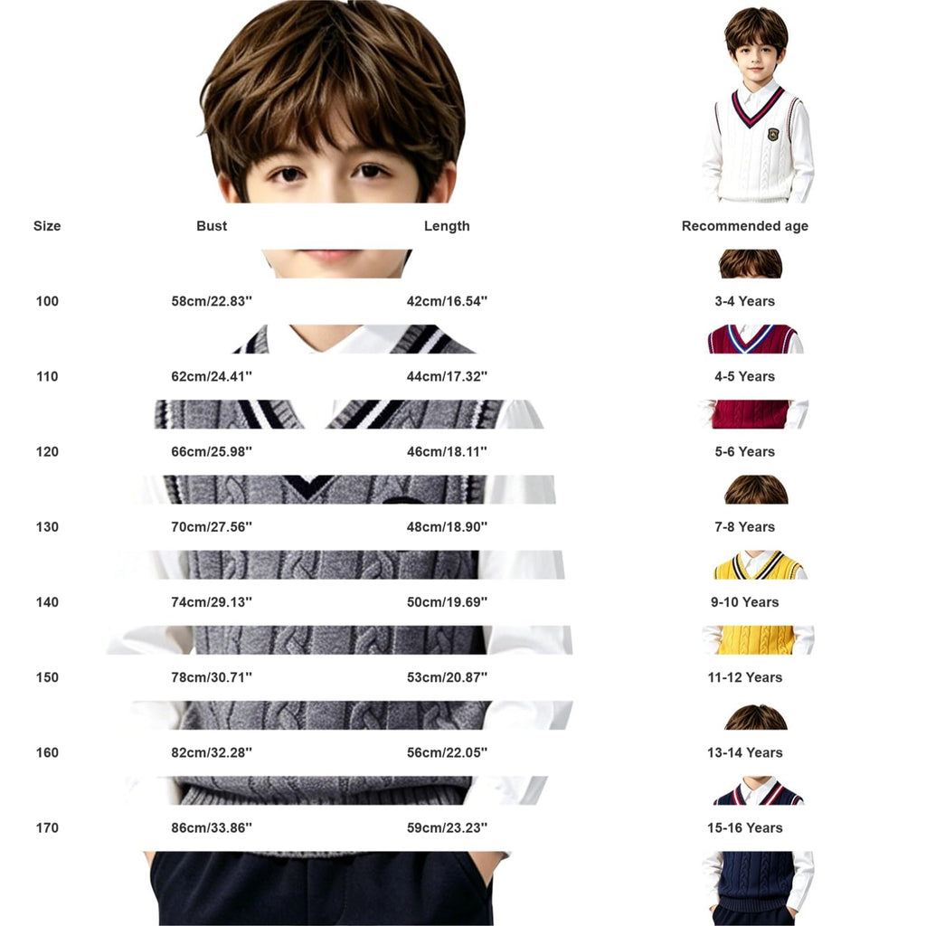 Boys Knit Cotton V Neck Sweater Vest Sleeveles Toddler Vest Collar Ribbed Sweater Girls School Uniform Clothes White
