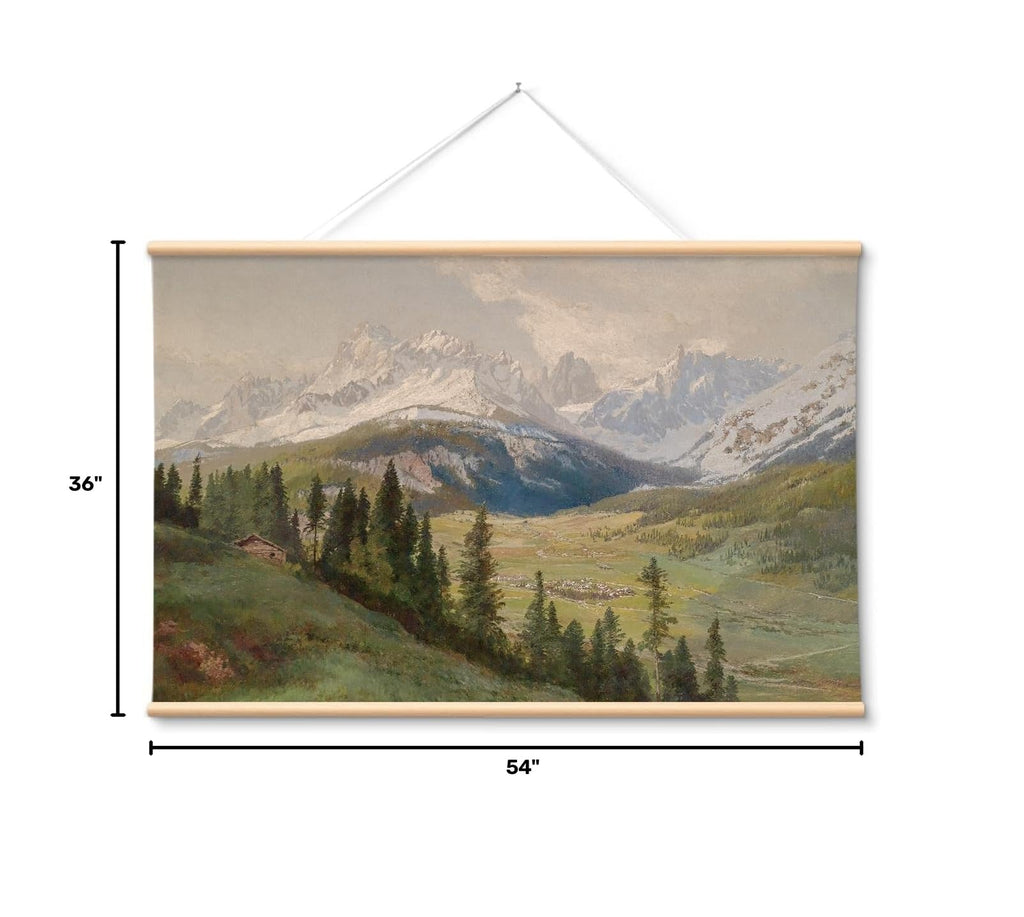 Extra Large Canvas Wall Art, 36x54 Inch Mountain Landscape Oil Painting Style, Vintage Nature Wall Decor, Above Sofa