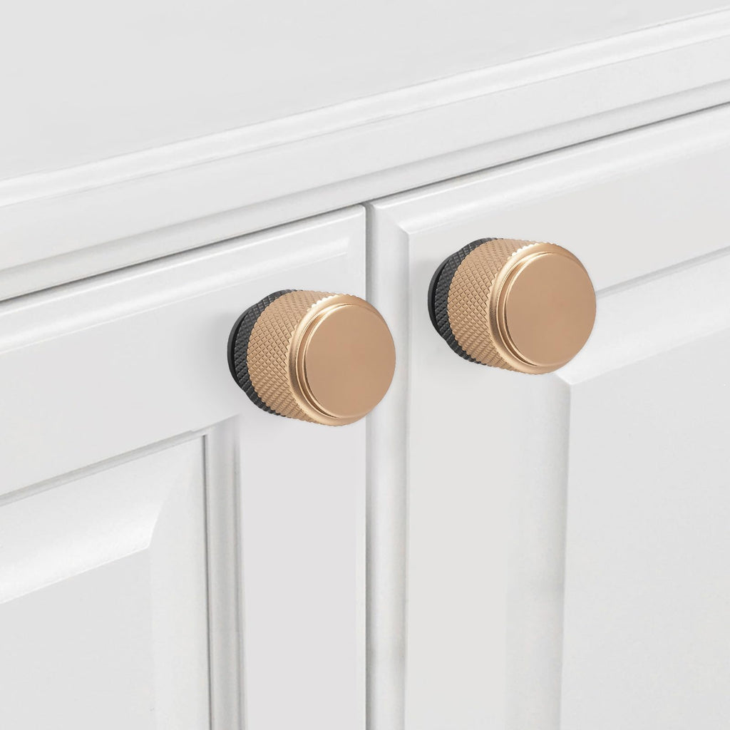 30 Pack Kitchen Cabinet Knobs Matte Black and Champagne Bronze Cabinet Knobs Black Knurled Drawer Knobs Kitchen