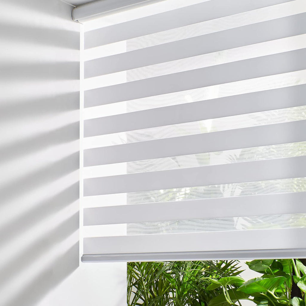 Custom Size Cordless Zebra Blinds for Windows Free-Stop Roller Windows Shades Dual Layer Light Control for Day and