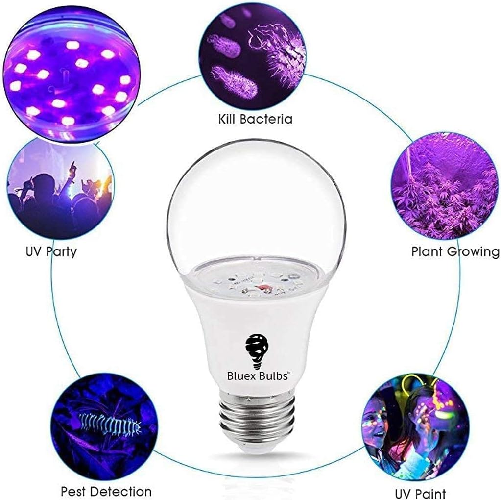6 Pack LED Black Light Bulb, 9W A19 E26 Blacklight Bulb Level 385-400nm, Body Paint, Glow in The Dark LED Light Bulb