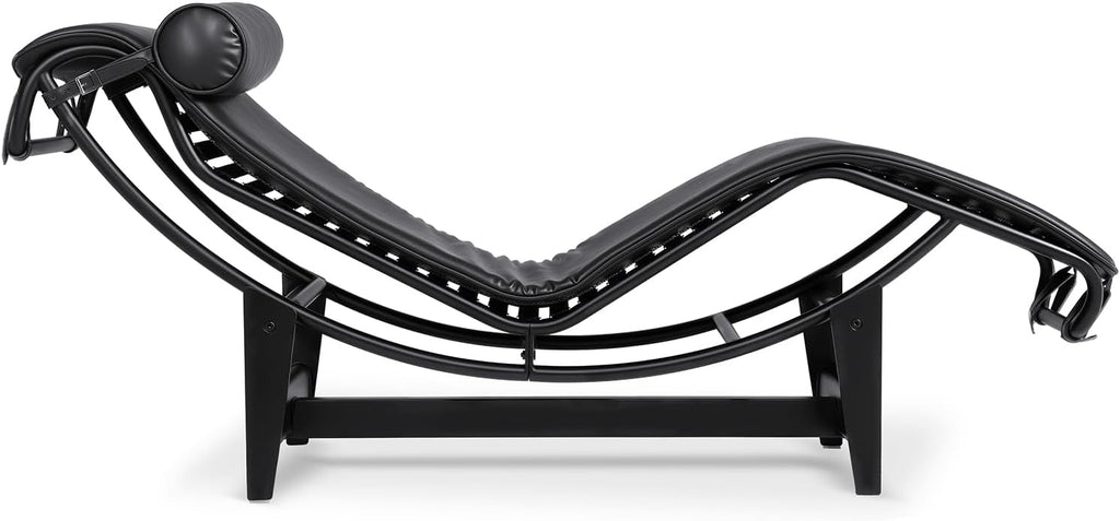 LC-4 Chaise Lounge Chair Floating Chair Black Faux Leather Mid Century Modern Design or Bedroom