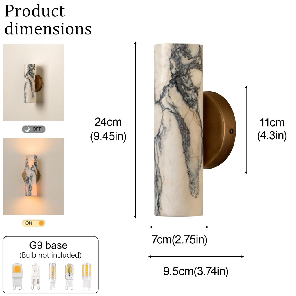9.45 Inch Alabaster Wall Sconces, Nordic Style Natural Stone Wall Lamp, Marble Lampshade Up and Down Lighting