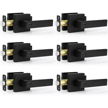 6 Pack Matte Black Door Handle, Keyless Interior Door Knobs Square Privacy Door Levers Heavy Duty Door Locks
