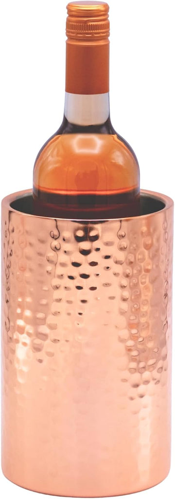 Hammered Rose Gold Single Bottle Wine Chiller - Copper Double-Walled Insulated Wine Cooler - Wine Bucket Chiller