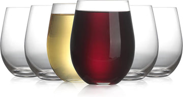 Stemless Wine Glass, Red & White 18oz Stemless Wine Glass Set of 6, Drink Glasses with Durable Chip Resistant Rim