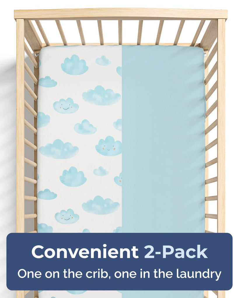 Crib Sheets - Pack of 2 Fitted Sheets for Standard Crib - 52x28in, Clouds