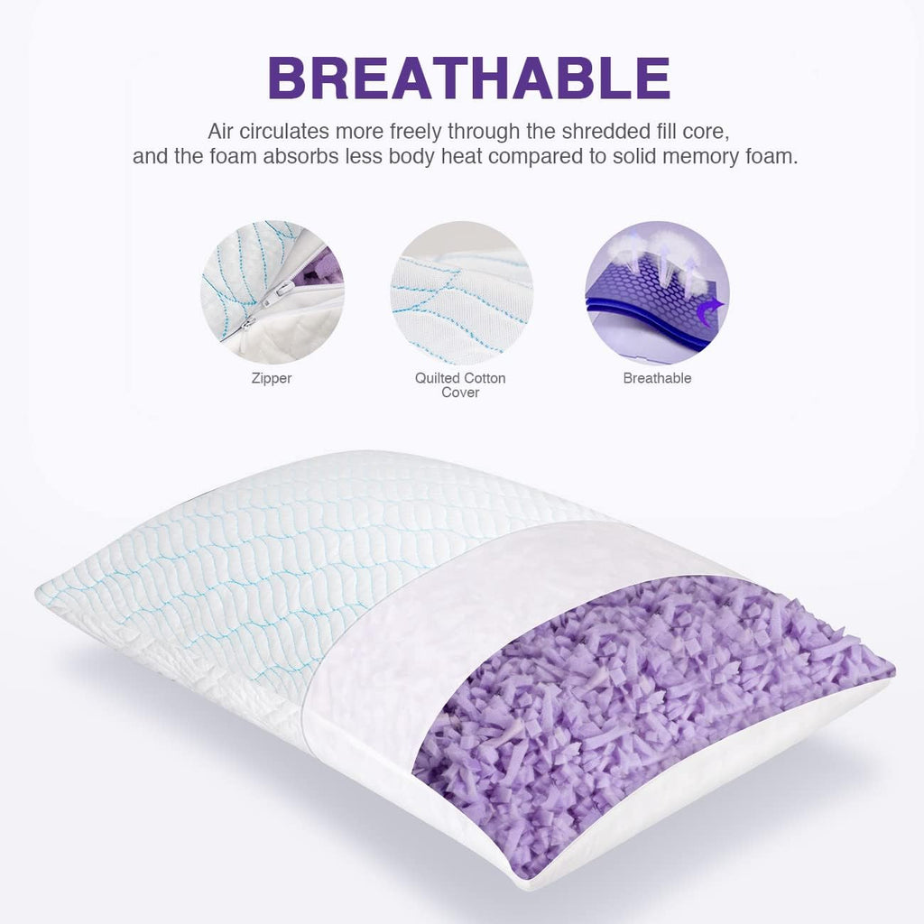 Cooling Shredded Memory Foam Pillows King Size 2 Pack | Neck comfort, firm support, odorless, cooling, customizable