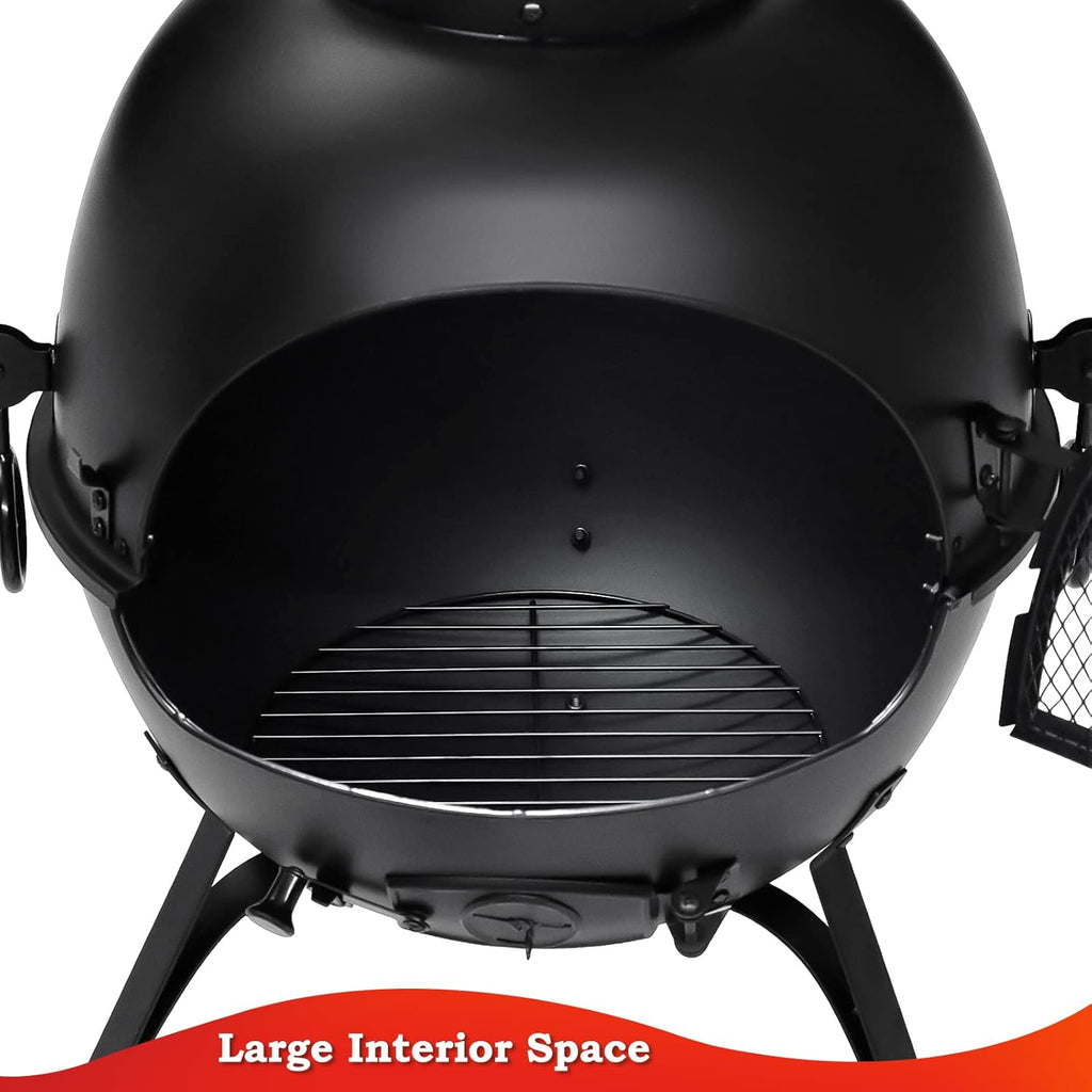 Prairie Fire Outdoor Chiminea Fireplace Deck or Patio Backyard Wooden Fire Pit with Chiminea Cover Rust-Free Iron Black