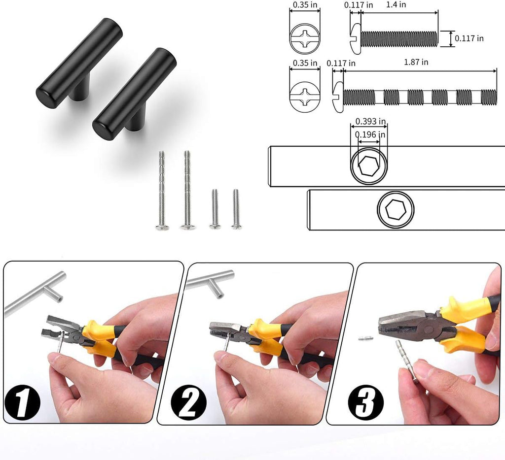 Cabinet Pulls Matte Black Stainless Steel Kitchen Cupboard Handles Cabinet Handles 2”Length, 30-Pack