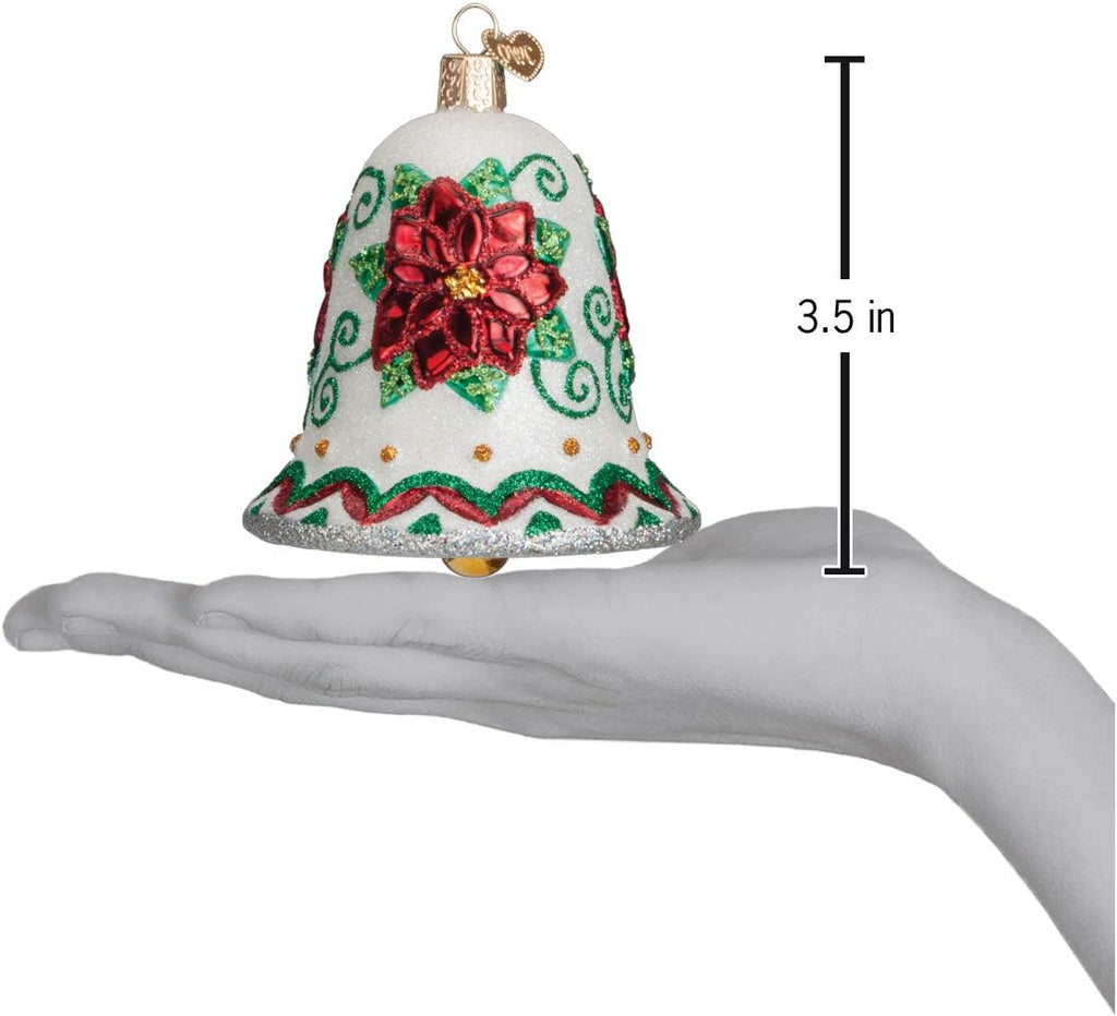 Poinsettia Bell Glass Blown Ornament, Handcrafted Holiday Decoration, Bell Collection