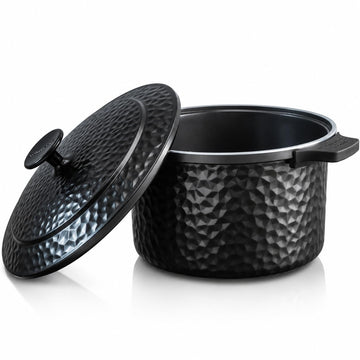 Hammered 5 Qt Lightweight Dutch Oven Pot with Lid & Holders, Ceramic Non Toxic, Oven Safe & Even Heat Retaining Dutch