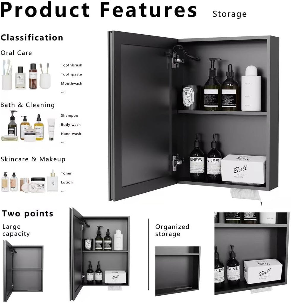 Mirror Medicine Cabinet with Storage,White led Lighted Bathroom Mirror Anti Fog smart Medicine Cabinet,wall Mounted