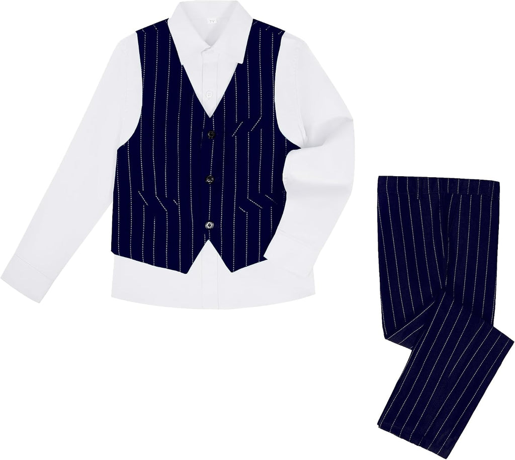 Boys Pinstripe Suit Vest and Pants Set, Kids Tuxedo Suits for Boy Outfits