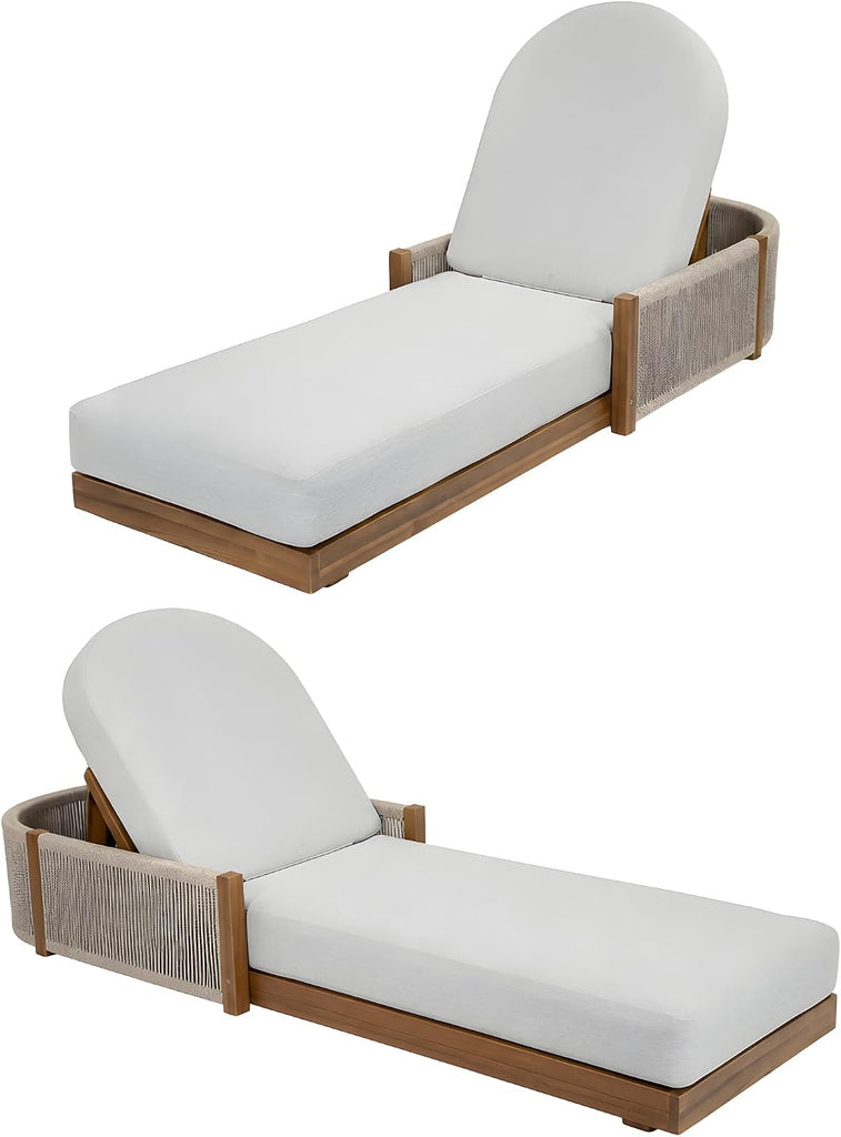 Patio Chaise Lounge Chair with Cushions Set of 2, 78'' Acacia Wood Adjustable Reclining Chaise with 5-Positions