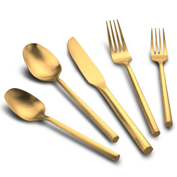 Matte Gold Silverware Set Hexagon Handle 20-Piece Service for 4