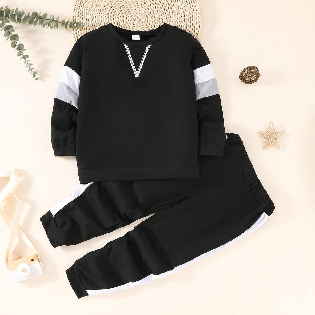 Toddler Kid Boy Clothes Colorblock Sweatshirt Contrast Sideseam Sweatpants 2PC Outfit Set