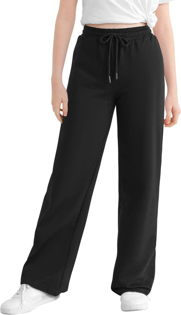 Girls Cotton Sweatpants Wide Leg Baggy Athletic Jogger Pants