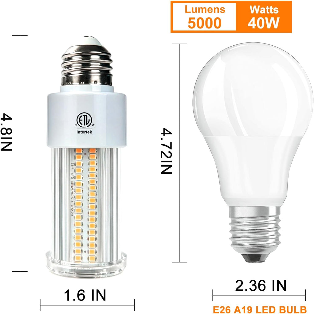 NS 2 Pack 300W Equivalent LED Corn Light Bulb 5000 Lumen 3000K 40W Large Area Warm White E26/E27 Medium Base