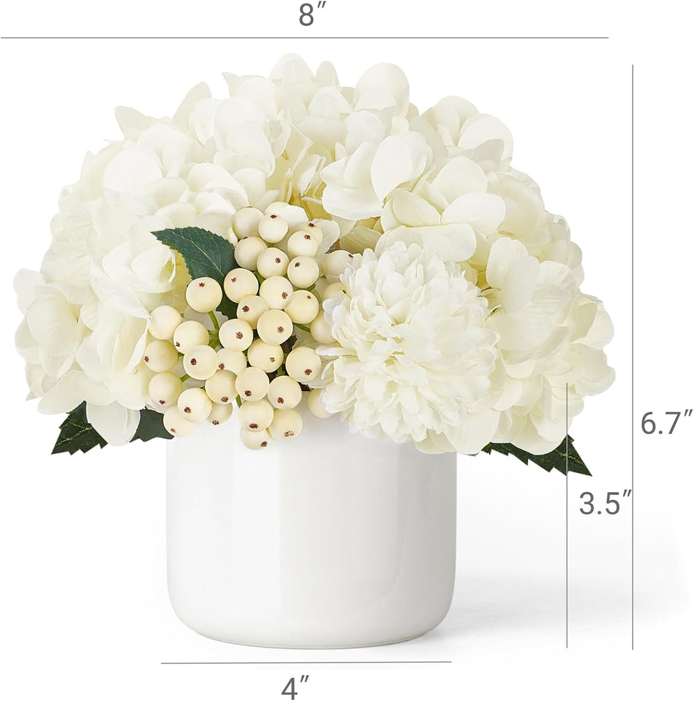 Hydrangea Artificial Faux Flowers in Small Vase for Table Centerpiece