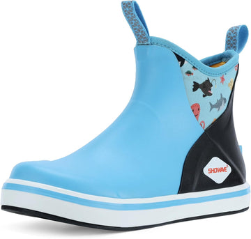 Kid's Deck Boots Waterproof Ankle Rain Boots for Boys Girls Insulated Neoprene Rubber Boots Non-slip Child Rain Shoes