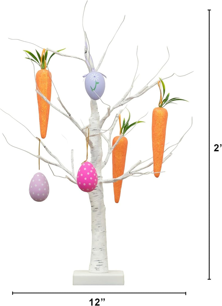 2ft. Pre-Lit Artificial Easter Egg and Carrots Ornament Twig Tree with 24 Warm White LED Lights