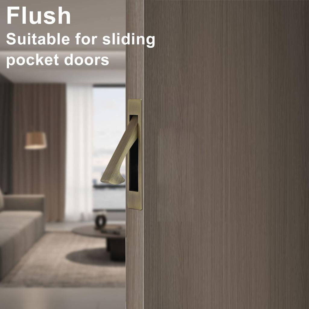 Pocket Door Handles Edge Pull,Flush Finger Hardware,Antique Brass,1