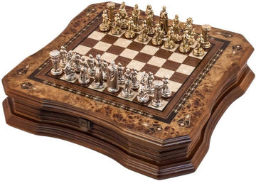 Handmade Chess Set Mosaic Art 15" - Wooden Chess shess Board with Metal Chess Pieces- Gift Item