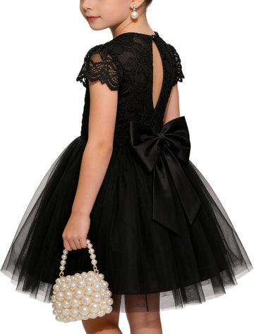 Flower Girl Dress Big Bow Kids Lace Tulle Princess Wedding Gown
