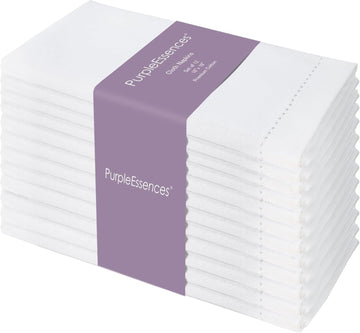 Set of 12 Hemstitch Cloth Dinner Napkins 100% Cotton - Soft Durable Washable - Ideal for Wedding Spring Easter Summer