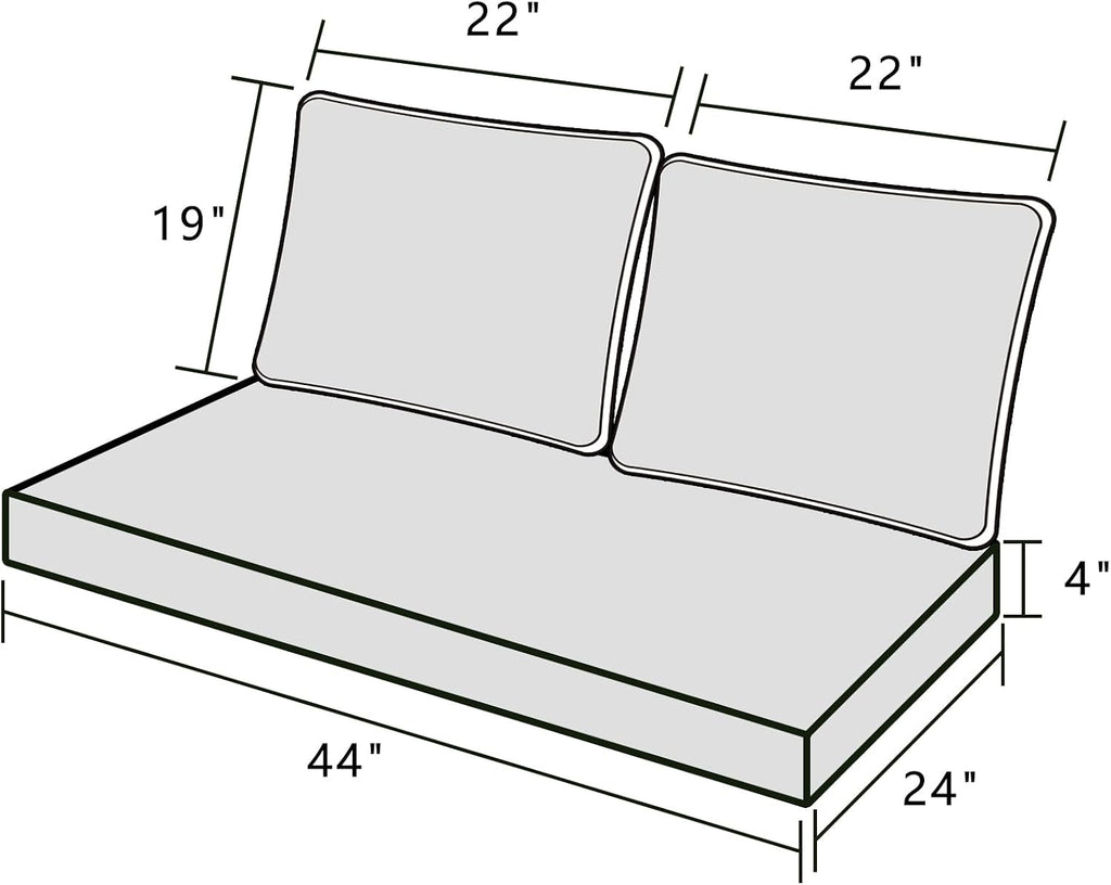 Outdoor Loveseat Cushion Set 44'' x 24'', Outdoor Cushions Furniture with Fastness Cover, Water Repellent Outdoor