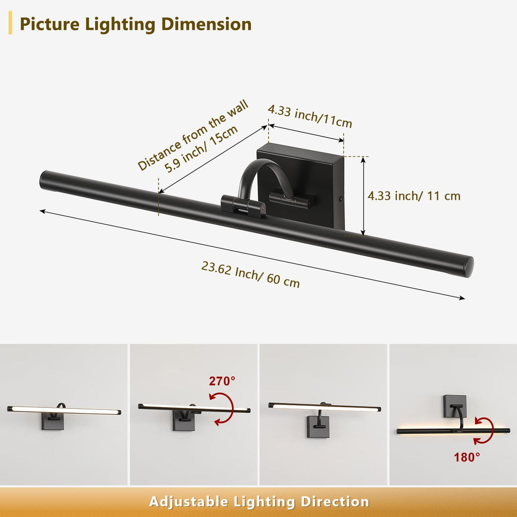 Black Picture Lights for wall Hardwired LED Picture Lighting Dimmable Gallery Light Art Light for Wall Portrait