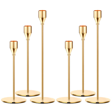 Metal Gold Taper Candle Holder for Wedding, Dinning, Party, Fits 3/4 inch Thick Candle&Led Candles (Set of 6 Pcs)