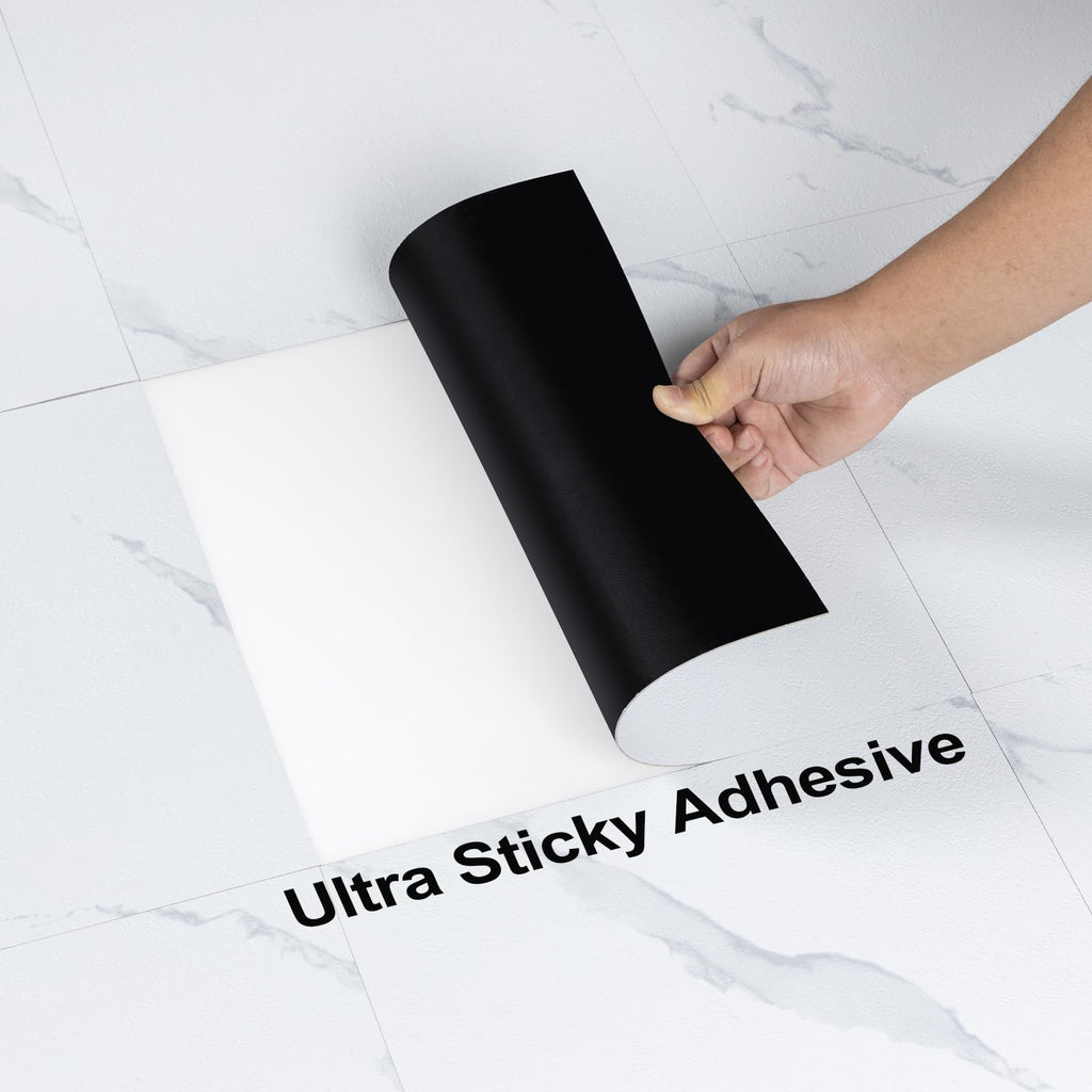 Peel and Stick Vinyl Floor Tiles | White Marble | 30 Tiles