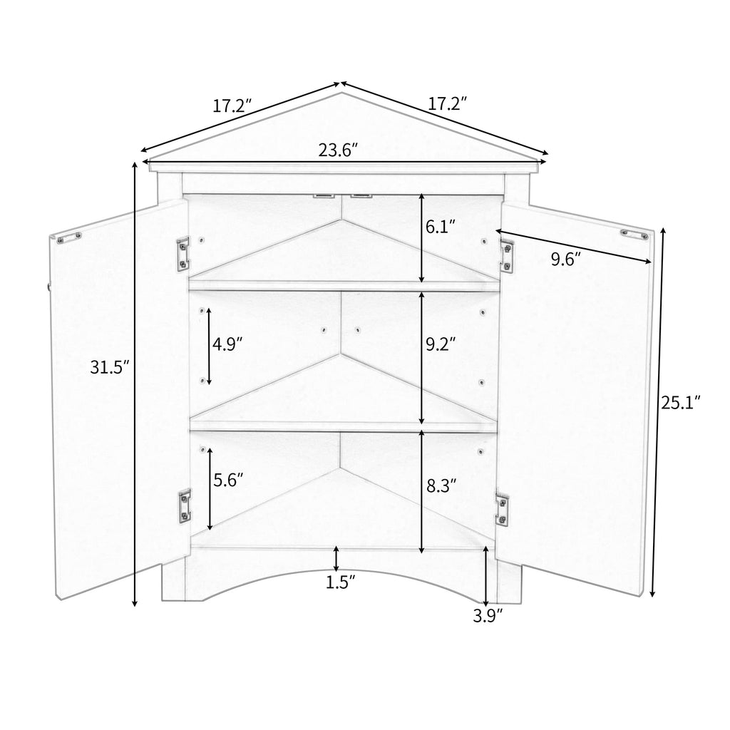 Corner Storage Cabinet with Two Doors, Adjustable Shelf, Freestanding Floor Space Saver, Brown