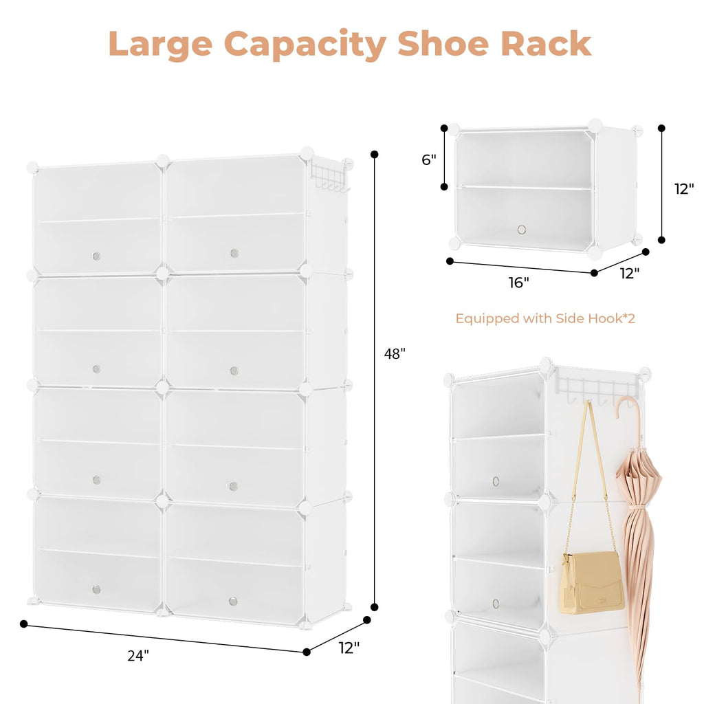 Shoe Rack 8 Tier Shoe Storage Cabinet with Door 32 Pair Tall Shoes Rack Organizer Free Standing Expandable Stable