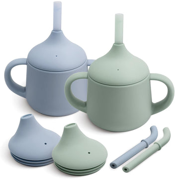 Silicone Baby Sippy Cups | 3 Stages Training Cup Straw Cup for Infants Toddlers and Kid | 4 oz 2Pack