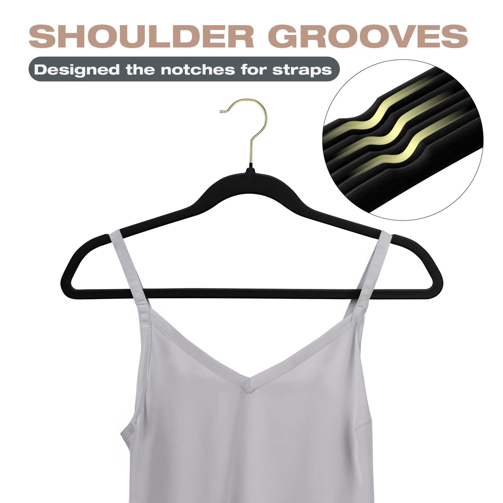 50 Pack Black Velvet Hangers, Coat Hanger Non Slip, Heavy-Duty, Space Saving, Slim Clothes Hangers for
